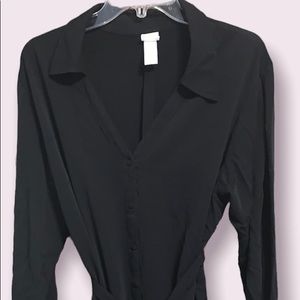 H&M black button down shirt dress with tie belt (size XL)